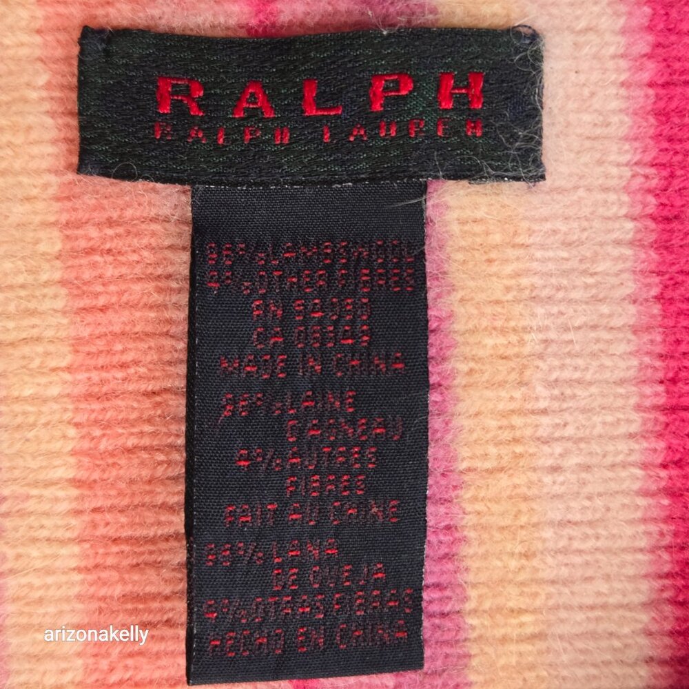 Ralph Lauren Wool Knit Scarf Pink Stripes - Picture 2 of 9
